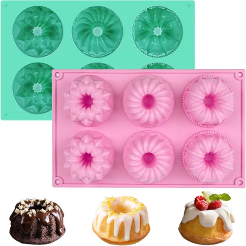 Miniatura 11 de HUAKENER 2 piezas molde de pastel acanalado mini, molde de pastel acanalado de 6 cavidades, molde de silicona antiadherente para hornear para d 2