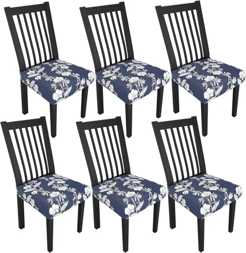 Miniatura 87 de Juego de 4 fundas elásticas para sillas de comedor, fundas para sillas de comedor con estampado floral, fundas para asientos de sillas con estampado