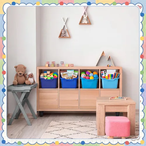 Miniatura 7 de Dandat 16 contenedores de plástico para libros para aula, biblioteca, cubículos, cubos de almacenamiento de juguetes, contenedores apilables