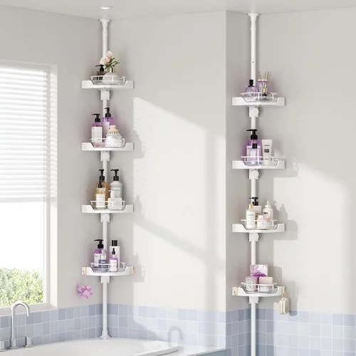 Miniatura 9 de YCIA&DONE Poste de tensión giratorio de 360°, organizador de ducha de esquina de 3 niveles para estante de baño, bañera, estante de ducha ajustable