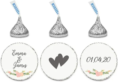 Andaz Press Etiquetas adhesivas personalizadas de gota de chocolate para boda, corazones dobles entrelazados, rosas florales, paquete de 216, para