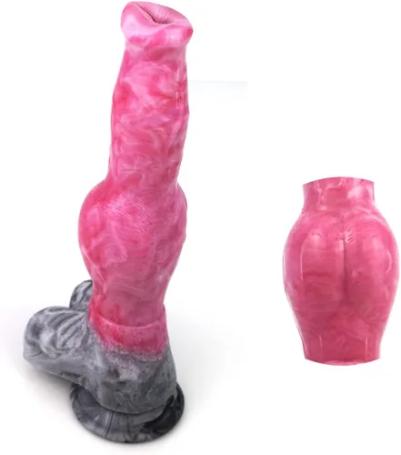 Miniatura 7 de Consolador de silicona artificial de gran tamaño para perro, lobo de silicona, nudo grande, multicolor (rosa+gris)