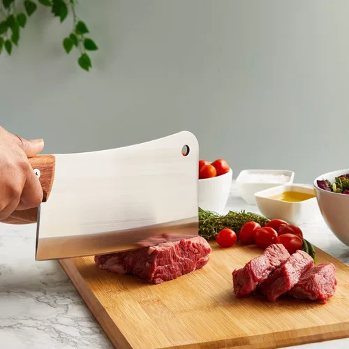Miniatura 4 de cuchillo de carnicero/picador muy resistente de acero inoxidable - mango de madera sólida - calidad profesional - uso en el hogar y restaurante - 8