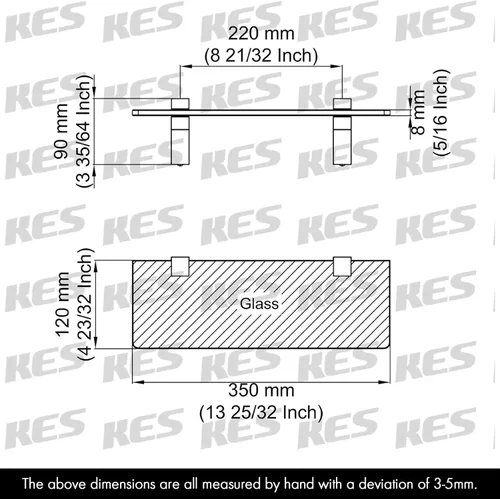 Miniatura 3 de KES BGS3201S35-2 - Estante de vidrio templado de 14 pulgadas de grosor para montaje en pared, rectangular, soporte de níquel cepillado, BGS3201S35-2