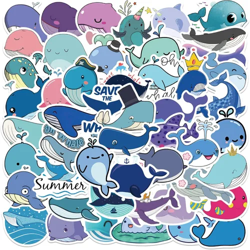Miniatura 10 de Calcomanías impermeables de animales marinos para botellas de agua, 100 calcomanías estéticas de vinilo de animales marinos para laptop, álbum
