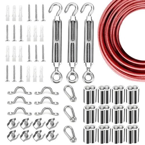 Miniatura 26 de Kit de suspensión de luces de cuerda de globo, cable guía de luz para exteriores, cable de acero inoxidable recubierto de vinilo, incluye 50 pies