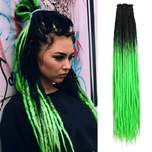 Miniatura 24 de Kraler Extensiones de Rastas Azules, Extensiones de Rastas Sintéticas de Ganchillo de 22", 100% Hechas a Mano, Rastas de Una Sola Punta, Delgadas