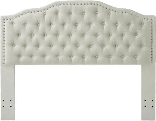 Miniatura 4 de 24KF - Cabecera tapizada con botones capitonados y adornos de cabezal de clavo, elegante cabecera completa en tela bouclé, 6031-Q-Boucle-Beige