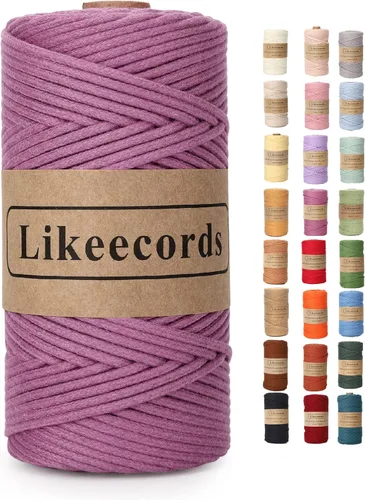 Miniatura 47 de Cordón de Algodón Trenzado 3mm x 109 yardas - Cuerda de Macramé Colorida para Manualidades, Ganchos, Colgantes de Pared - 100% Algodón Natural