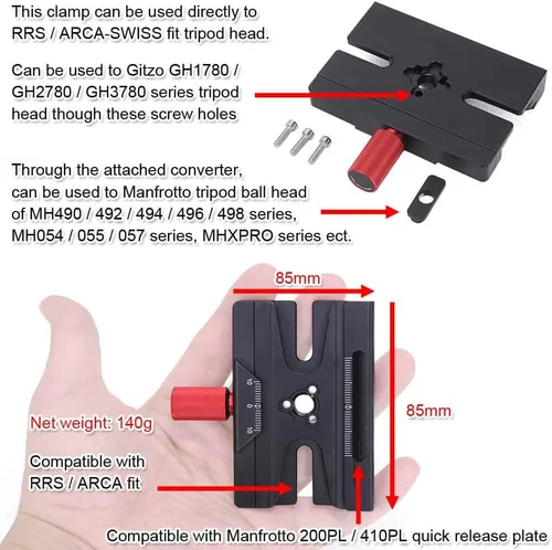 Miniatura 3 de iShoot Convertidor de abrazadera adaptadora compatible con Manfrotto 200PL 410PL, Arca-Swiss Fit Placa de liberación rápida y cabezal de trípode