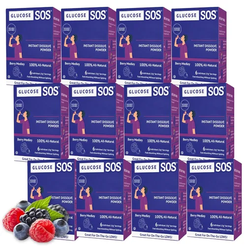 Bolsas de polvo de glucosa Glucose SOS con dextrosa natural, absorción rápida que se disuelve instantáneamente en la boca sin necesidad de agua,