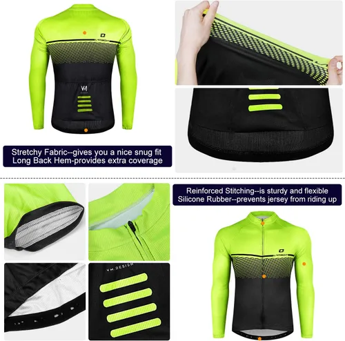 Miniatura 8 de Maillot de ciclismo para hombre, manga larga, con 3 bolsillos traseros, secado rápido, transpirable, para bicicleta