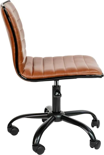 Miniatura 6 de Flash Furniture - Silla de oficina, vinilo marrón, estructura negra, sin reposabrazos, asiento y respaldo acanalados, diseño de respaldo bajo