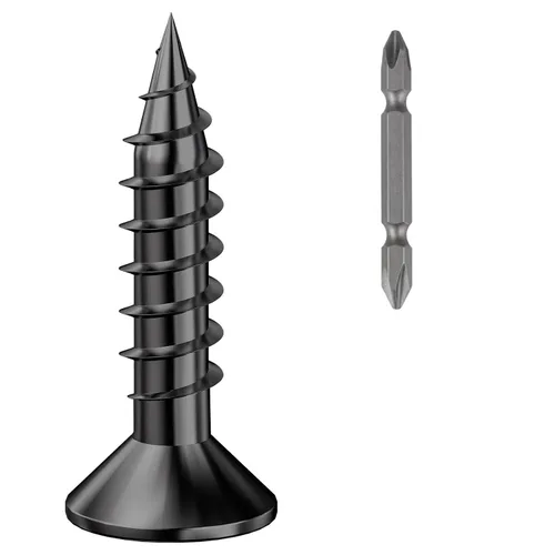 Miniatura 26 de Wensilon (385 piezas) Tornillos de cabeza plana negros para madera, tornillos autorroscantes de cabeza plana para metal rápido, equipados con kit