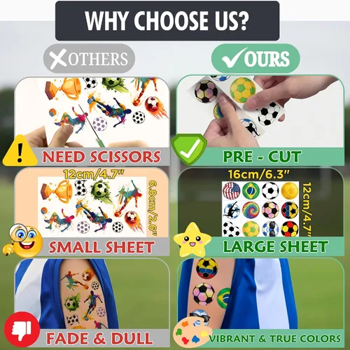 Miniatura 4 de 96 calcomanías de tatuajes temporales de fútbol, regalos de fiesta de cumpleaños con temática de fútbol deportivo, suministros de decoración