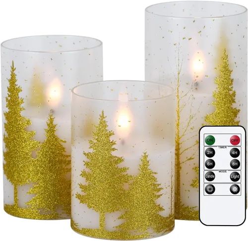 Miniatura 17 de Velas de Cristal sin Llama de Árbol de Navidad con Control Remoto Temporizador Operadas con Batería Cera Real Mecha 3D LED Parpadeantes Velas