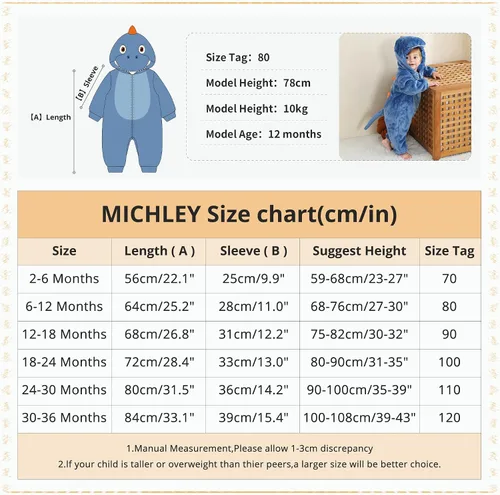 Miniatura 3 de MICHLEY - Overol unisex para bebé, mameluco estilo animal, con capucha, de franela, cosplay, para invierno u otoño