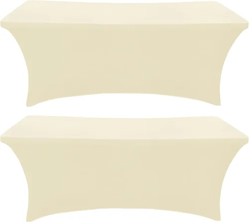 Paquete de 2 fundas de mesa ajustadas rectangulares de spandex de 6 pies, color beige, mantel de tela elástica sin arrugas para fiestas, ferias