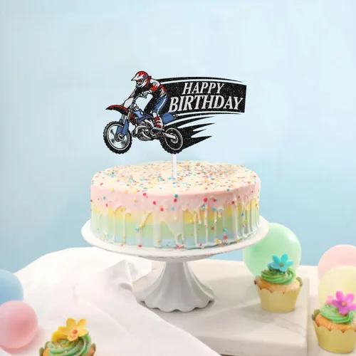 Miniatura 4 de Decoración para tartas de motocross con temática de automóvil para niños, decoración de salto de motocicleta, decoración de salto de motocicleta