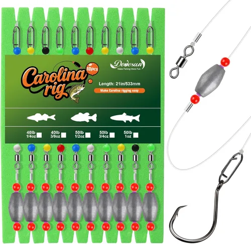 Dovesun Kit de 10/5 piezas de equipo Carolina listo para pesca de lubina, juego de gancho para bagre y bagre, con ganchos para lubina, giratorio,