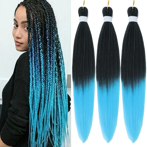 Miniatura 22 de Extensiones de cabello trenzado preestiradas para mujer, trenzas de caja, suave, sintético, sin nudos, textura Yaki, ajuste de agua caliente