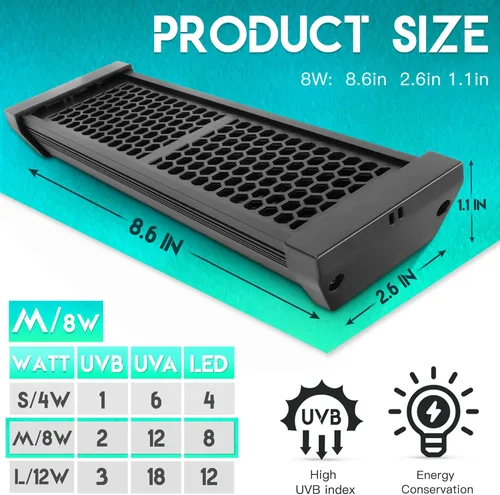 Miniatura 4 de Lámpara LED regulable UVB para reptiles, 8000 horas de duración UVB para una vida útil mucho más larga, ciclos ajustables de 4/8/12 horas, adecuada