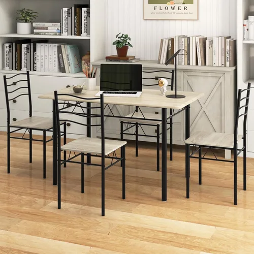 Miniatura 9 de Giantex Moderno juego de mesa de comedor de 5 piezas para 4 sillas, muebles de cocina de metal y desayuno (madera de haya)