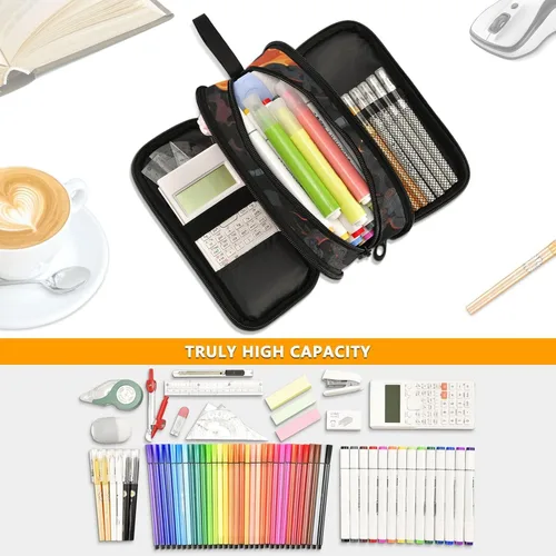 Miniatura 5 de Nylon Niñas Lápiz Bolsa Metal Máquina Fuego Negro Oscuro Gran Capacidad Arte Lápiz Estuche Escuela Papelería para la Escuela Secundaria Adolescente