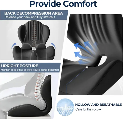 Miniatura 5 de Cojín de asiento para silla de oficina y automóvil, cojines de asiento ergonómicos en forma de L, cojín ortopédico de espuma viscoelástica con hueco