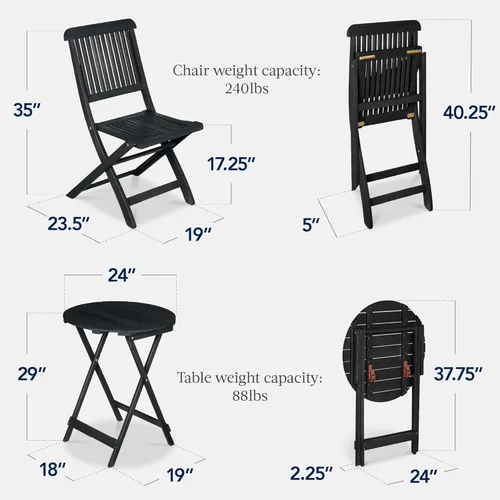 Miniatura 2 de Best Choice Products Juego de 3 piezas de madera de acacia, muebles de patio plegables para patio trasero, balcón, terraza con 2 sillas, mesa