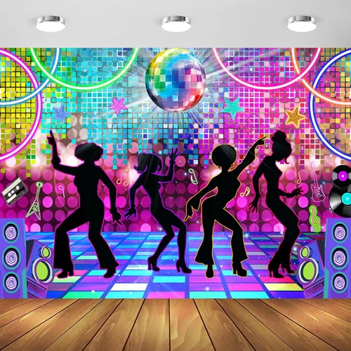 Miniatura 9 de Decoración de fiesta de discoteca de 5 x 3 pies, telón de fondo de discoteca, fiesta retro brillante de los años 70, 80 y 90, fondo de baile