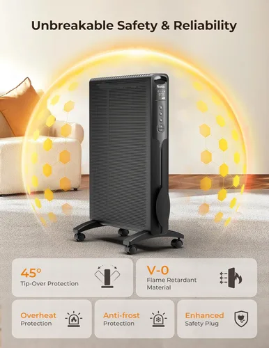 Miniatura 5 de Reekie Calentador de espacio de panel de convección, calentadores infrarrojos eléctricos de mica de 1500 W para uso en interiores, calentador