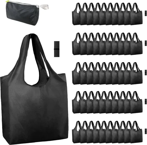 Miniatura 49 de BeeGreen Bolsas de comestibles reutilizables de Navidad con bolsa de almacenamiento con cremallera, paquete de 10 bolsas de compras reutilizables a
