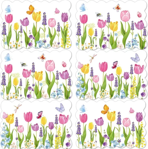 Juego de 6 manteles individuales de verano con diseño de tulipán, manteles individuales de plástico de color lavanda, tulipán de lavanda, manteles