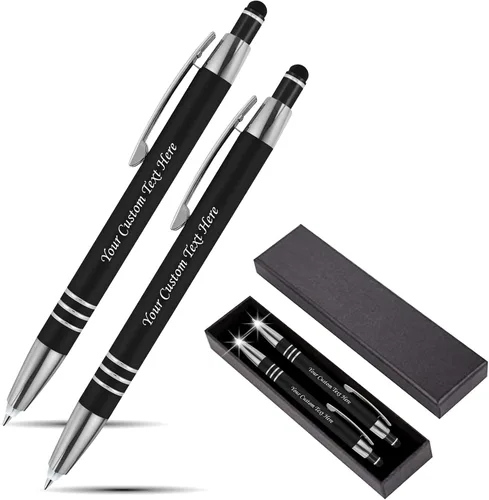 Miniatura 6 de Juego de regalo personalizado, 2 bolígrafos de lujo de metal de goma + linterna LED de escritor nocturno + lápiz capacitivo + caja de regalo, nombre