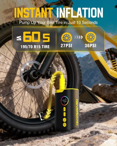 Miniatura 3 de Neverland Tire Inflator Portable Air Compressor - 150 PSI Electric Air Pump for Car Tires with Auto Shutoff Function, Cordless Tire Air Pump for
