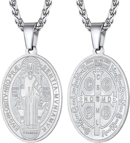 PROSTEEL Collar con medalla de San Benito de acero inoxidable joyería de protección para hombres y mujeres chapado en oro real de 18 quilates