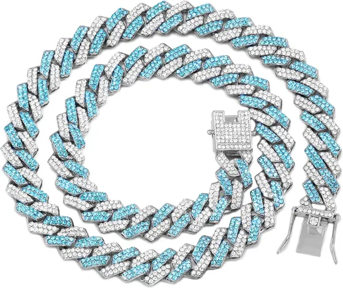 Miniatura 6 de Collar de cadena dorada para perro, collar cubano de diamantes para caminar, collar de cadena de metal con diseño de hebilla segura, collares