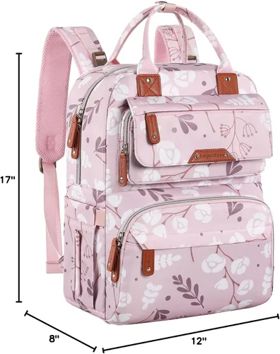 Miniatura 9 de Mochila para pañales para bebé niña, bolsa de pañales impermeable multifunción para mamá y papá, bolsas de pañales grandes rosas florales para bebé