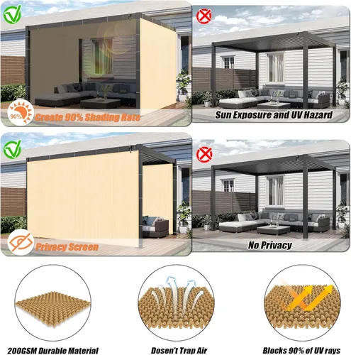 Miniatura 3 de KANAGAWA 90% Tela para Proteger del Sol 3,66m x 6,10m Toldo para Pérgola al Aire Libre con Ojales Bloqueador UV Pantalla de Privacidad para Patio
