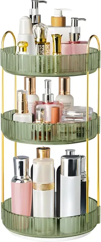 Miniatura 10 de Organizador de maquillaje giratorio de 360° para tocador, organizadores de perfumes de 3 niveles, organizadores de cuidado de la piel y Transparente