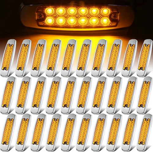 Tallew 30 unidades de luces de posición laterales LED ámbar de 6.4 pulgadas, 12 diodos, luces indicadoras de giro delanteras y traseras para