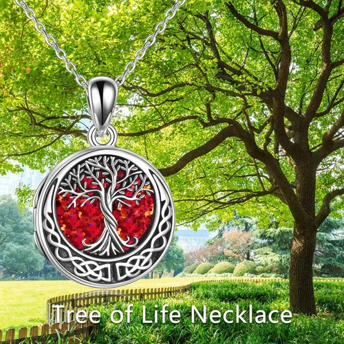 Miniatura 6 de ONEFINITY Collar con medallón de árbol de la vida, collar de plata de ley que sostiene fotos, colgante de medallón del árbol de la vida