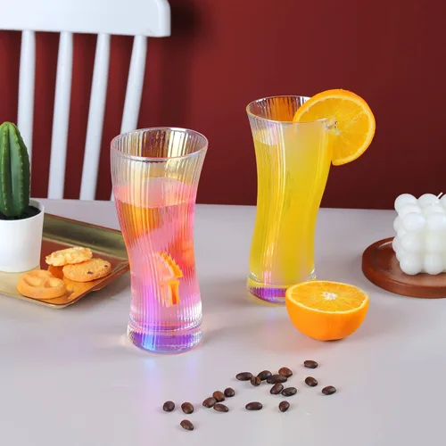 Miniatura 3 de Joeyan Vasos de cóctel de jugo de agua, cristalería estilo origami, vaso alto ondulado, moderno vaso de vidrio acanalado para té helado, café