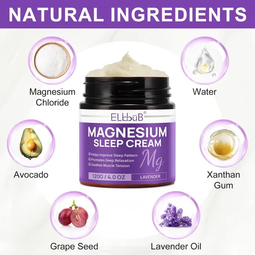 Miniatura 4 de Crema de magnesio para dormir - Enriquecida con aceite de almendras, lavanda y vitamina E para una relajación profunda - Loción de magnesio natural