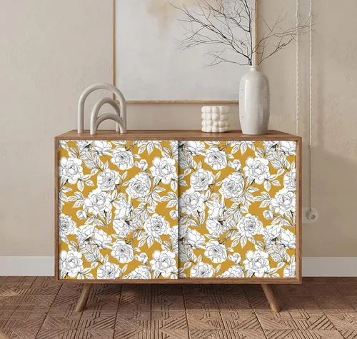 Miniatura 5 de HAOKHOME Papel Tapiz Floral de Despegar y Pegar Boho Extraíble de Vinilo Amarillo/Negro/Blanco para Pared Adhesiva Decorativa para Hogar y Baño