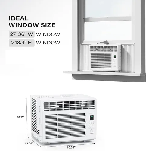 Miniatura 6 de ROVSUN Aire acondicionado de ventana de 5000 BTU con control remoto y temporizador, unidad de CA para ventana con modo ECO, 4 velocidades