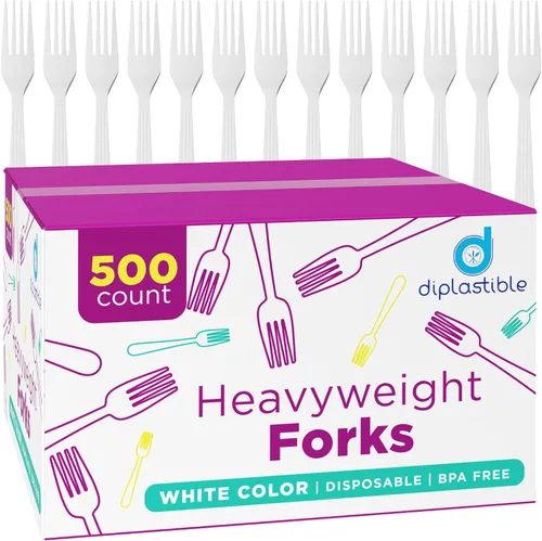 Miniatura 3 de 500 unidades – Horquillas de plástico blanco desechables de peso pesado Gran paquete de horquillas para fiestas Horquillas de plástico
