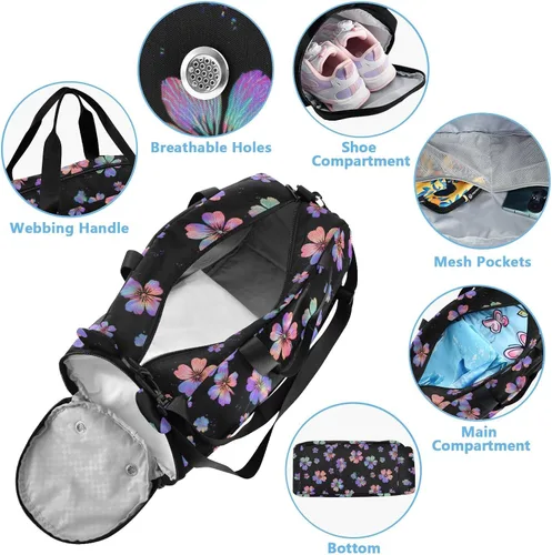 Miniatura 4 de Neon Seasons Flower Elegant Small Gym Bag with Shoes Compartment Large Capacity Carry on Luggage for Travel, Sports, Duffel, Weekender bolso