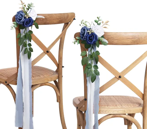 Arreglo floral de pasillo para la ceremonia de la boda, juego de 10 flores para sillas de la iglesia, decoración para fiestas con flores Azul